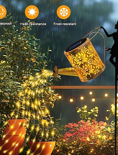  1 Stück Solar-Engel-Gießkannen-Wasserfallleuchte aus Metall für den Außenbereich, IP44 wasserdichte Projektionslampe, 63 cm große Landschaftsleuchte für Terrasse, Garten und andere Außenbereiche