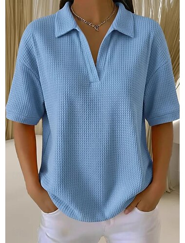  Dames Overhemd Effen Kleur Effen Elegant Actief Vakantie Mouwloos V-hals Normale tops blauw Oranje kleur Zwart Wit Hemelsblauw Zomer Lente Herfst
