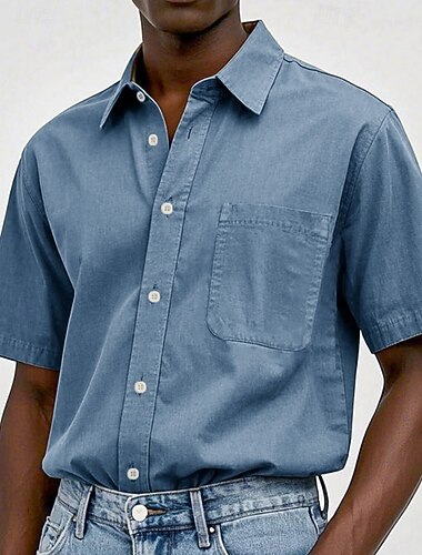  Herren Hemd Freizeithemd Hemd aus 100 % Baumwolle in Säurewaschung Blau Hellrosa Schwarz Weiß Rote Kurzarm Einfach Hemdkragen Lässig Täglich Patchwork Bekleidung Elegant Mode Lässig