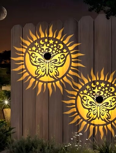  2 stk. solcelledrevet månestjerner sommerfuglvegglampe jernkunst utklippsprojektorlampe utendørs hage veranda trappetrinn plen landskapsdekorasjonslys
