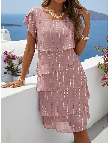  Damen Minikleid Freizeitkleid Chiffonkleid Sommerkleid Mode Modern Täglich Strand Wochenende Normale Passform Blume Kurzarm Rundhalsausschnitt Blau Rosa Lavendel Dunkelblau Sommer Frühling
