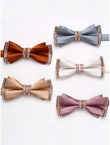  ربطة عنق رجالية من البوليستر - خيارات متعددة الألوان، مزينة بأحجار الراين، مقاس قابل للتعديل، مثالية لحفلات الزفاف والمناسبات