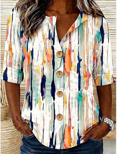  Mujer Camisa Sayo Tops de verano Botones Graphic Geométrico Abstracto Vacaciones Diario Sin Mangas Manga Larga Escote en Pico Tops regulares Diario Festivos Noche Verde Claro Verano Primavera