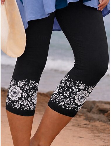  Dames Capri broeken Leggings Vakantie Hawaii Stijlvol Capris Middelhoge taille Bloemig Grafisch Afdrukken Comfort Comfortabel Rekbaar Buiten Vakantie Formeel blauw Zwart Zomer Lente Herfst Strak
