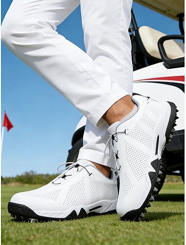  Miesten valkoiset golfkengät, hengittävä verkkomateriaali, kevyt mukavuus, liukumaton pohja, täydelliset golfkentälle ja ulkoiluun