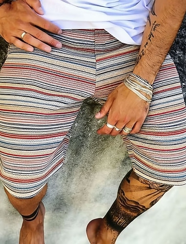  Herre Bohem Stripet Geometrisk mønster Svette shorts Strandshorts Terry Shorts Medium Midje Retro / vintage Daglig Gateklær Ferie Snorer Elastisk midje 3D-utskrift Designer Klær