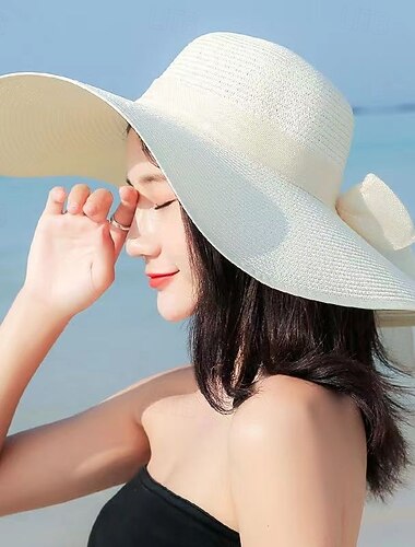  Καπέλα Άχυρο Καπέλο ηλίου Γάμου Γενέθλια Βίντατζ χαριτωμένο στυλ Με Φιόγκος Κόψιμο Ακουστικό Καπέλα