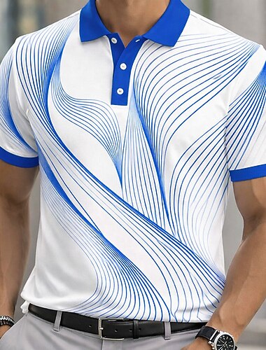  Férfi Mértani Linije Pólóingek Rövid ujjú Pólóingek Galléros ingek Alkalmi Üzleti Sportruházat Hétköznapi viselet Gombok Nyár Tavasz Medence Sárga Rubin