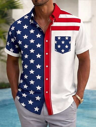  Herren 250. Jahrestag des Unabhängigkeitstages der USA am 4. Juli US Flagge Hemd Sommerhemd Knopfhemd Kurzarm Patriotisch Outdoor Ferien Sommer Frühling Umlegekragen 3D-Druck Hemden mit Kragen Eine