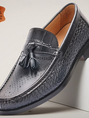  Premium zwarte loafers van echt leer met kwastjes en krokodillenprint, perfect voor een stijlvolle herenlook.