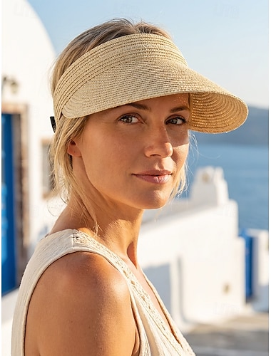  Cappello da sole da donna in paglia stile boho, multicolore, regolabile, pieghevole, ideale per la spiaggia, le vacanze, i resort estivi e l'uso quotidiano.