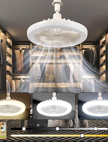  Plafondventilator met LED-fitting, verlichting en afstandsbediening, omnidirectionele ventilator, stille plafondventilator voor keuken, badkamer, berging, garage