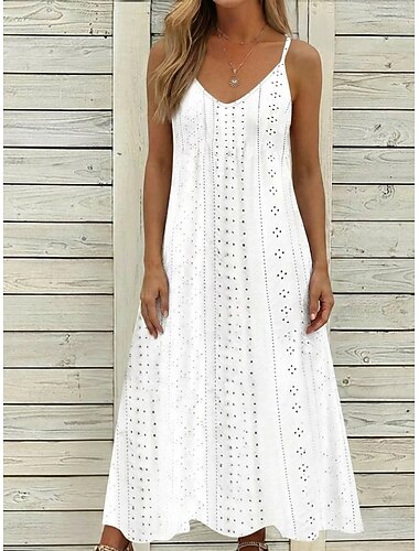  Női Midi ruha Fehér ruha hétköznapi ruha nyári ruha Eyelet ruha Divat Modern Napi Tengerpart Szabadság Normál Virágos Ujjatlan V-alakú Fekete Fehér Arcpír rózsaszín Bíbor Nyár Tavasz