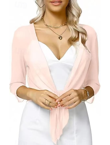  Estolas Femininas Bolero Envoltórios da mãe Agasalhos de noiva Envelopamentos de convidados de casamento Elegante senhoras Estilo Formal Manga Longa Chiffon Estolas de Casamento Com Cor Pura Para