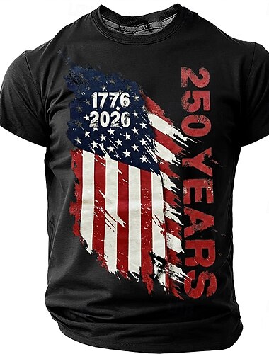 4 juli 2026 250e Voor heren Amerikaanse Amerikaanse vlag T-shirt Korte mouw T-shirt 3D-afdrukken Strakke ronde hals Overhemd Vintage Retro Vaderlandslievend Dagelijks Festival blauw Licht Blauw