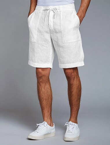  Homme Shorts en Lin Shorts d'été Shorts de plage Cordon de serrage Taille Élastique Jambe Droite Uni Confort Doux Longueur Genou Quotidien Plage Mode Chic & Moderne Bleu Noir Non Elastique