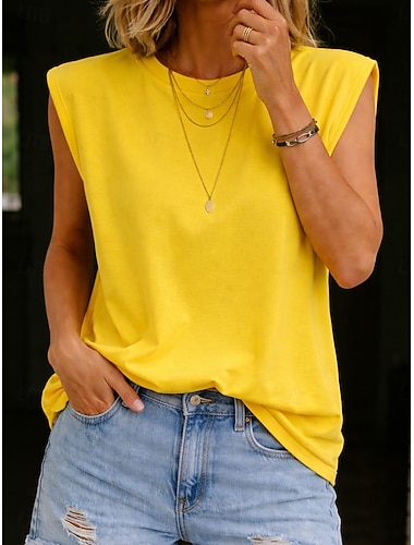  Per donna Maglietta Tinta unica Grafico Moda Elegante Essenziale Senza Maniche Girocollo Top Regolari Casuale Quotidiano Uscire Blu Nero Bianco Giallo Marrone chiaro Estate Primavera