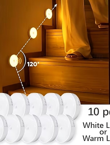  10 Stück 8-LED-Stufenleuchten mit PIR-Bewegungsmelder, USB-wiederaufladbar, Nachtlicht für Treppen, Schlafzimmer, Flur