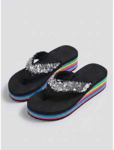  Pentru femei Plajă Vacanță Vacanta la plaja Strălucire Pană Vârf rotund Vacanță Pânză Loafer Argintiu Auriu