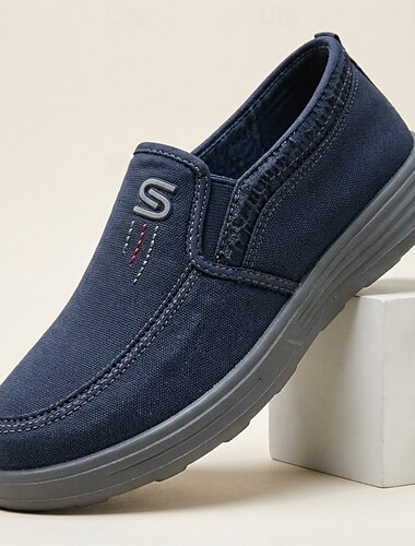 Marinblå slip-on herrskor, lätta, andningsbara, bekväma promenadloafers, låga vardagsskor för män, resor, helgfritid, vardagskläder och avslappnade, smarta casual-tillfällen