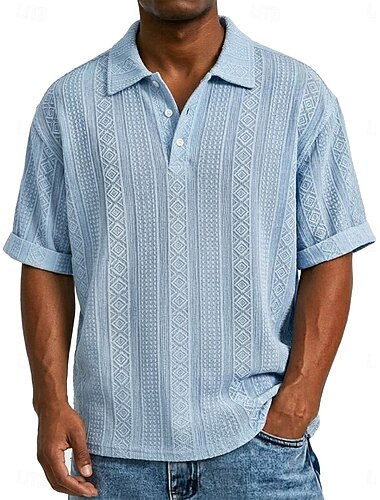  Herr seersucker-polo Golftröja Ledigt Företag Klassisk Kortärmad Mode Modern Ensfärgat Jacquard Knappar Vår & sommar Sommar Vår Normal Svart Vit Ljusgrön Kaki Grå Ljusblå seersucker-polo