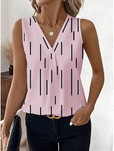  Damen Tank Top Grafik Geometrisch Elegant Vintage Tropisch Ärmellos V Ausschnitt Normale Oberteile Täglich Weiß Rosa Purpur Grün Grau Sommer Frühling