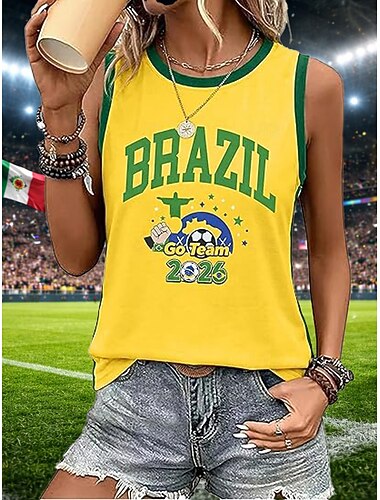  Damen Tank Top Grafik Geometrisch Fussballteam Vintage Stilvoll Klassisch Ärmellos Rundhalsausschnitt Rundhals Lange Oberteile Lässig Täglich Blau Schwarz Gelb Rote Sommer Frühling