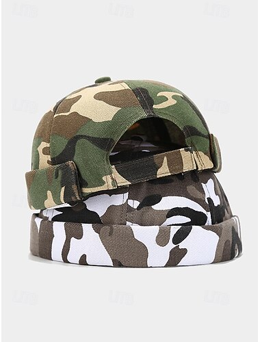  Herenpet in bohemian camouflagestijl, gemaakt van polyester, verstelbare pasvorm, geschikt voor buitensporten, wandelen, vissen en dagelijks gebruik.