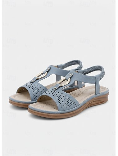  női kivágott felbújós kényelmes szandál - nyitott orrú lapos szandál fém díszítéssel hétköznapi és szabadtéri viselethez