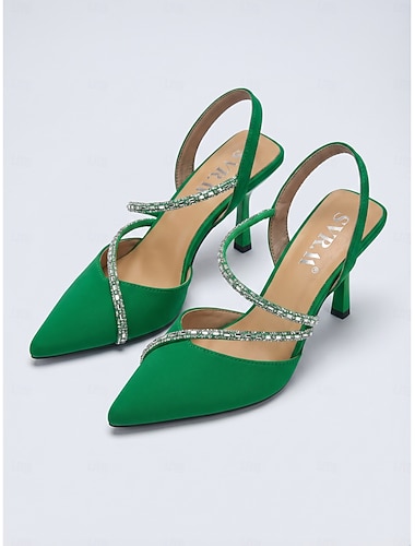  Damesblauwe pumps met hoge hakken - slingback met strassbandje en spitse neus voor een avondje uit &clubkleding