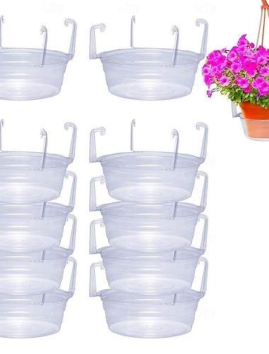  10 transparente, runde Hängeampeln aus Kunststoff mit Tropfschalen, integrierten Haken und Wasserauffangbehältern, geeignet für den Innen- und Außenbereich, ideal für Gartenliebhaber