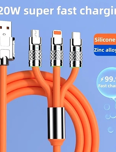  2er-Pack 3-in-1-Multiladekabel, 120-W-Superschnellladekabel, robustes USB-auf-USB-auf-USB-Typ-C-Lightning-Micro-USB-Kabel aus Flüssigsilikon für iPhone 17, 16, 15, Samsung, Android, iPad und Pixel