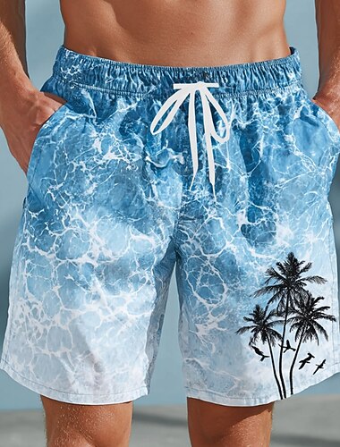  Homme Cocotier Plantes Tropicales Vagues océaniques Maillots de bain Maillots de bain shorts de bain Shorts de Surf Taille Moyenne Hawaïen Vacances à la Plage Poches Latérales doublure en maille