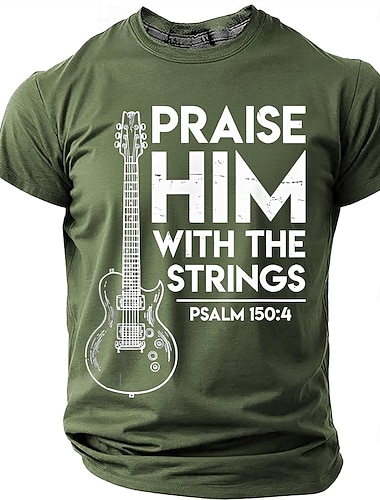  Manns Bibel Pris Ham Med Strengene El-gitar Salme 150 4 Kristent Musikksjef Tilbedelsesleder T-skjorte Grafisk Avslappet Kortermet Kirkegruppe Klær Designer Klær