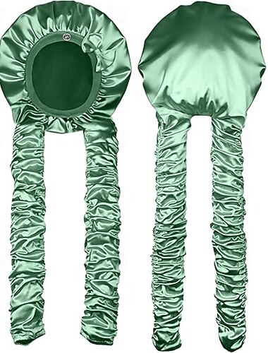  Värmefri lockig satinmössa för sovande, halkfri sovmössa med långa lockiga band för flätor &långt hår