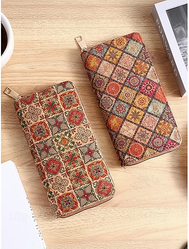  Lange Damen-Geldbörse im Boho-Stil aus Kunstleder, geräumiges Portemonnaie mit mehreren Kartenfächern und Reißverschluss in verschiedenen Mustern, ideal zum Shoppen, für den Alltag und auf Reisen.