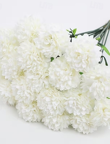  18 stk kunstige krysantemum - vedlikeholdsfri kunstig blomsterdekorasjon, flerfarget sett i hvitt, rødt, rosa og grågrønt for hjem, bryllup og festborddekorasjoner, egnet for innendørs og utendørs