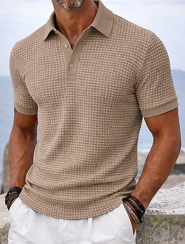  Pánské S texturou Vaflové pletené polo tričko Ležérní Dovolená Přehnutý Krátký rukáv prázdniny Pro volný čas S texturou Knoflíky Prodyšné Léto Bílá Žlutá Hnědá Trávová zelená Šedá S texturou