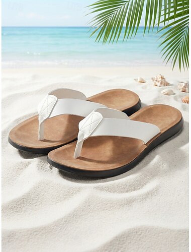  Brune damesandaler med rem - komfortable, polstrede klipklappere med stropper i imiteret læder til strandferier og sommerrejser &afslappet udendørs afslapning