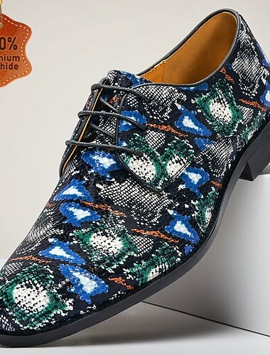 Chaussures habillées pour homme en cuir véritable bleu à motif peau de serpent, lacets, style oxford texturé exotique, pour hommes élégants, en soirée, invités à un mariage ou en soirée.