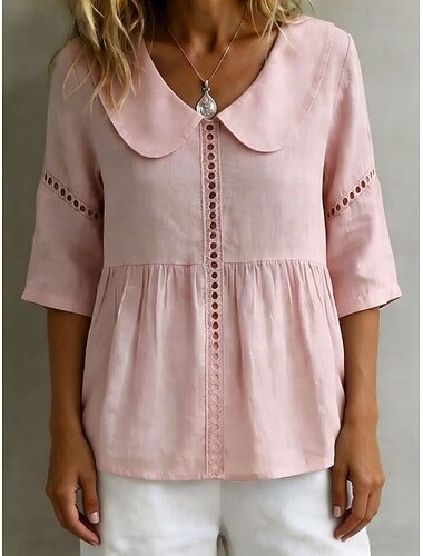  Pentru femei Cămașă Dantelă Peteci Epocă Stilat Gulerul Peter Pan Topuri lungi Casual Negru Alb Roz Îmbujorat Vară Primăvară