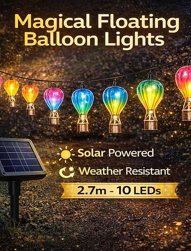  Venkovní solární vodotěsné železné umělecké horkovzdušné balónkové řetězy, závěsné LED lucerny do zahrady, terasy, plotu, balkonu, verandy, dvorku, terasy, vily, venkovní párty, slavnostní
