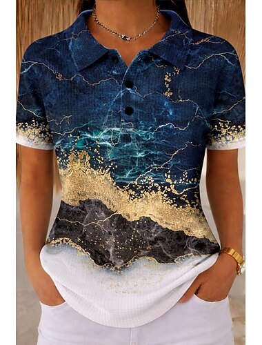 Pentru femei Cămașă Waffle Cămașă casual Topuri de vară Grafic Geometric Abstract Epocă Stilat Fără manșon Gulerul Polo Topuri obișnuite Casual Zilnic În aer liber Alb și Albastru Albastru Închis