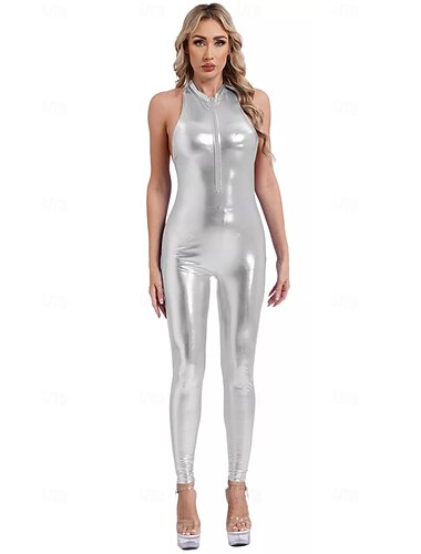  Retro vintage Schijf Jaren '80 Jumpsuit Mouwloos Schijf Glanzend metallic Bodycon  Kostuum Dames Carnaval Feest Bar Nachtclub Volwassenen Lente zomer