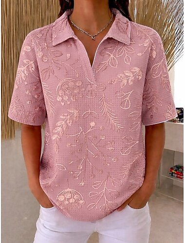  Pentru femei Cămașă Waffle Cămașă casual Topuri de vară Grafic Geometric Abstract Epocă Stilat Fără manșon Manșon scurt Topuri obișnuite Casual Zilnic În aer liber Roz Îmbujorat Portocaliu Kaki Var