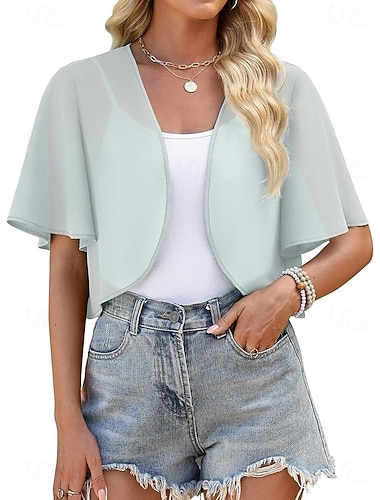  Estolas de Señora Bolero Envolturas de la madre Envolturas de novia Envolturas de invitados de boda Elegante damas Estilo formal Manga Corta Gasa Velos de Boda Con Color Puro Para Diario Primavera