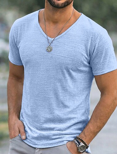  Miesten T-paita Lyhythihainen paita Pellava T-paita Lyhythihainen V kaula-aukko Kesä Kevät Yhtenäinen väri Tavallinen Pit Strip Katutyyli Tyylikäs Vapaa-aika Perus Kausaliteetti Päivittäin ulko-