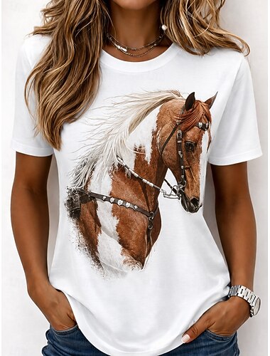  Dames T-shirt Afdrukken Grafisch dier Hond Vintage Stijlvol Klassiek Korte mouw Strakke ronde hals Ronde hals Normale tops Casual Dagelijks Weekend Wit Koffie Wit 2 Zomer Lente Herfst Winter