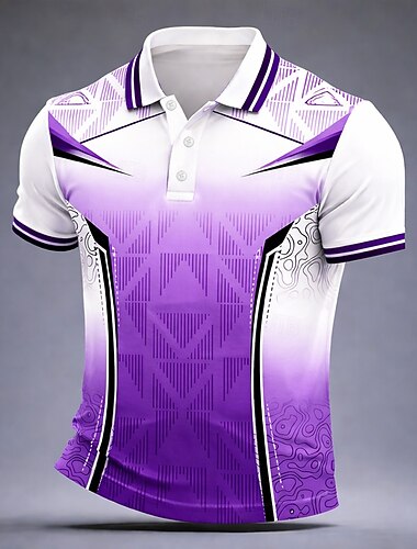  Per uomo Geometrico Polo Manica Corta Magliette polo Bavero Casual Athleisure Stampa 3D Bottoni Primavera & Estate Blu azzurro cielo Viola