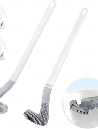  2-pakning golf toalettbørste, langt golfbørstehode toalettbørste, fleksibel bøyelig silikon golf toalettbørste, toalettbørster for bad 360 grader uten blindveier veggmontert